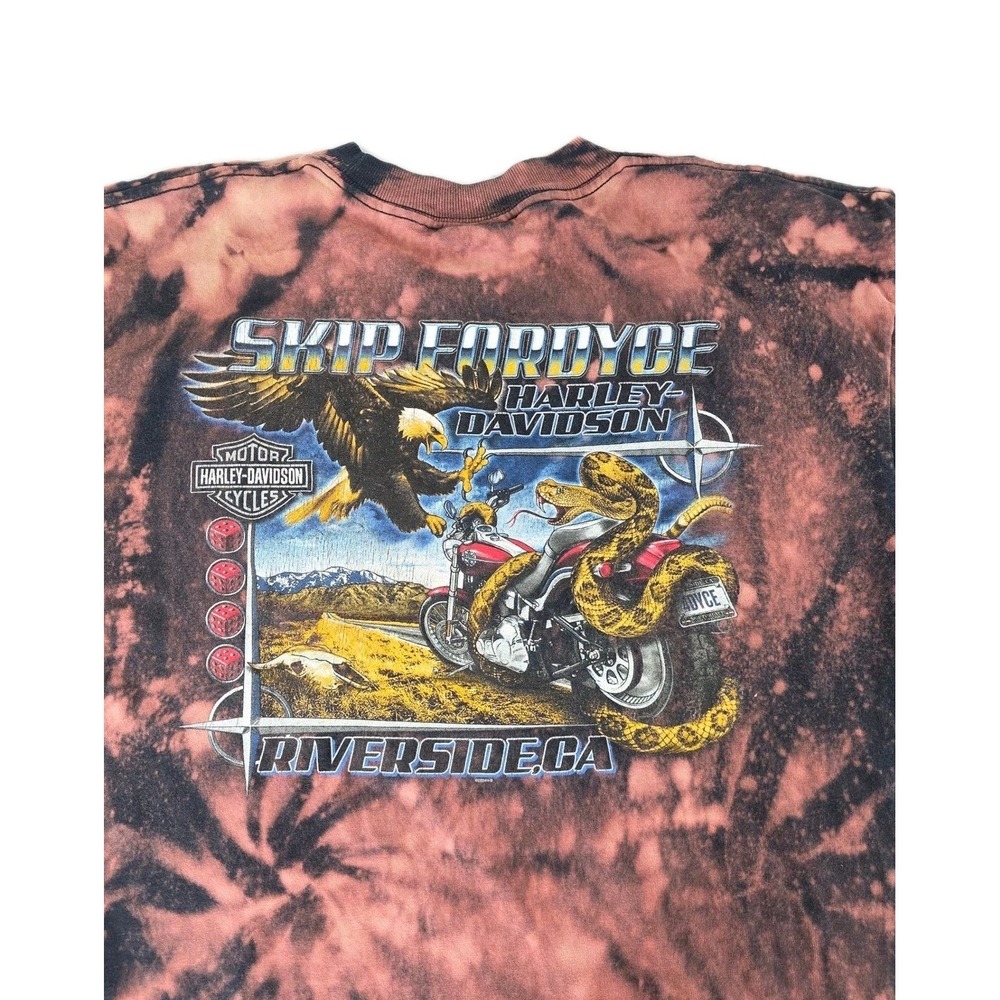 Vtg Harley Davidson Shirt Mens L Skip Fordyce Riverside CA Tie Dye Graphic USA